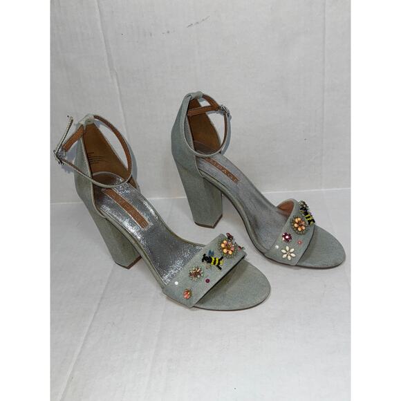 Y2K Rampage Denim Jean Stacked Heel Shoe Womens 9.5 Embellished Beaded Bejeweled - Picture 2 of 9